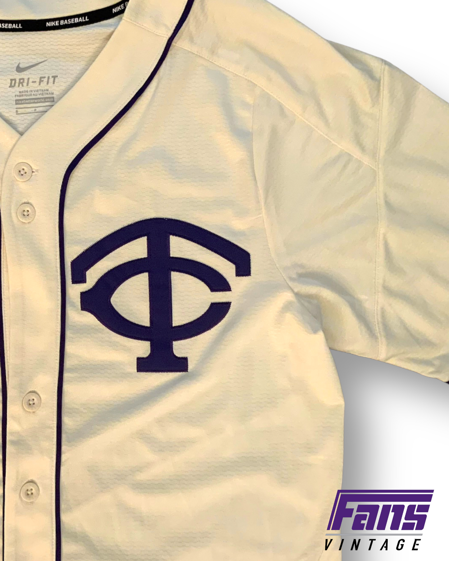 New with Tags! Nike TCU Baseball Throwback style cream/purple TC logo  Jersey