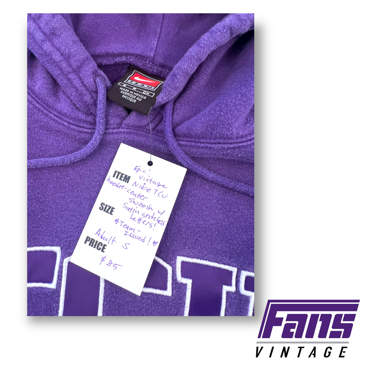 Vintage Nike TCU Team-Issued Satin Letters Center Swoosh Hoodie