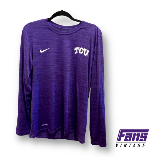 Team Issue TCU Football Nike Drifit heather purple long sleeve warmup shirt