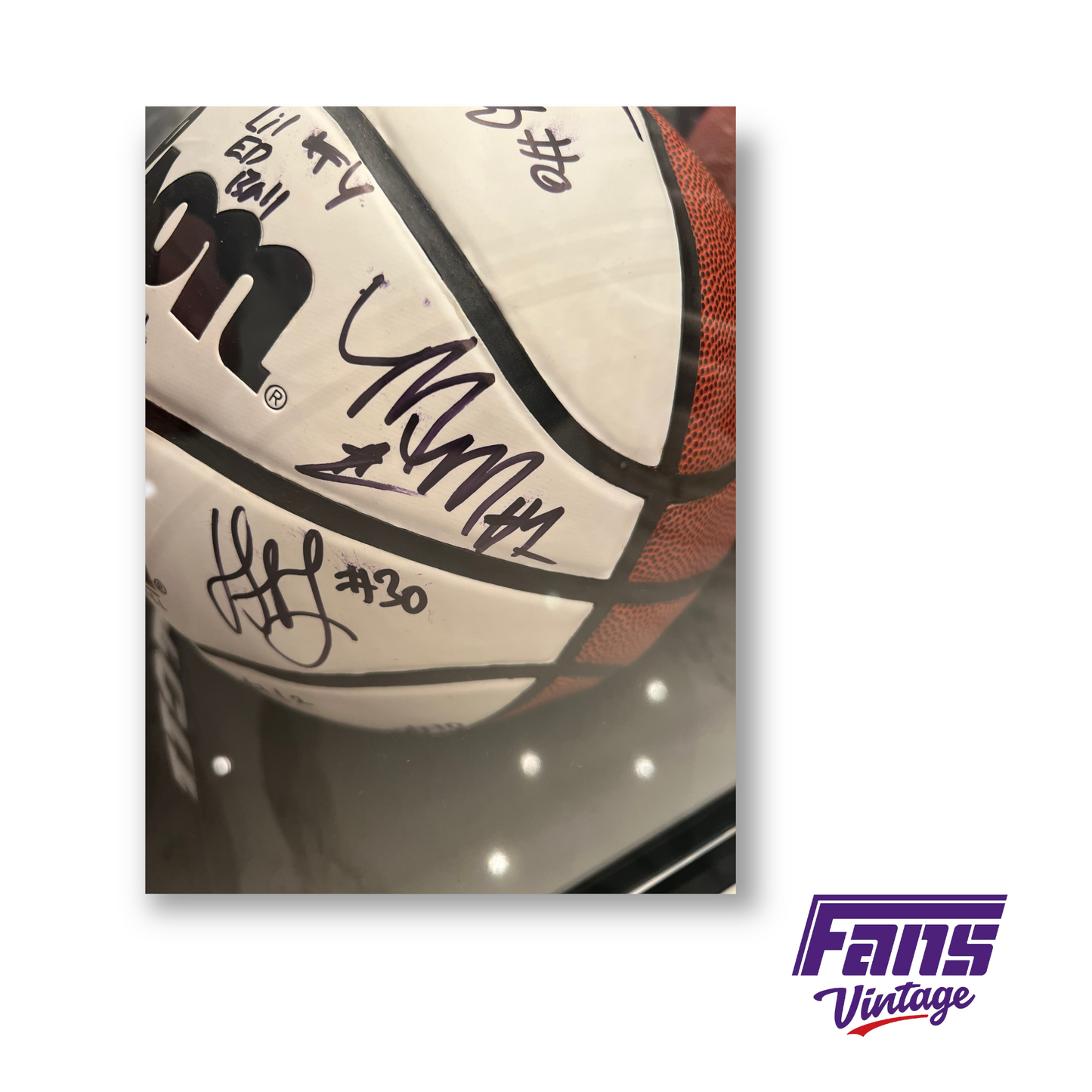 Autographed 21-22 March Madness TCU Basketball Team Ball with Case!
