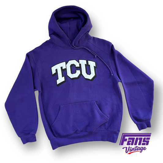 Deluxe Ultra Soft Vintage TCU Hoodie with Satin Stitched Jersey Lettering