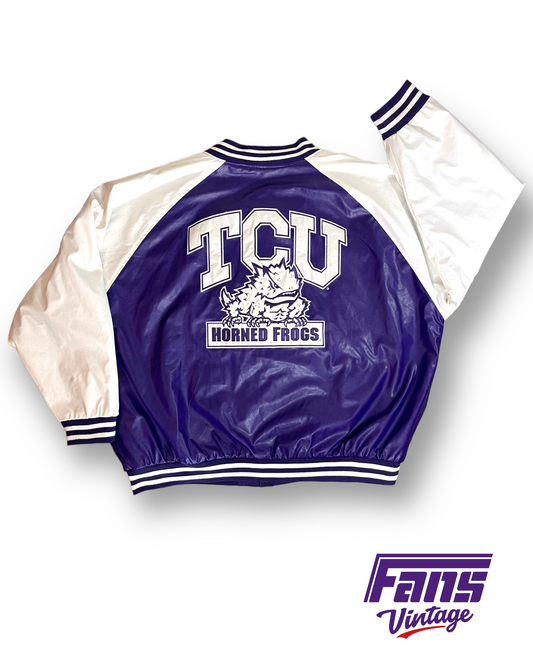 INSANE! 90s Vintage TCU Vegan Leather Letterman Jacket