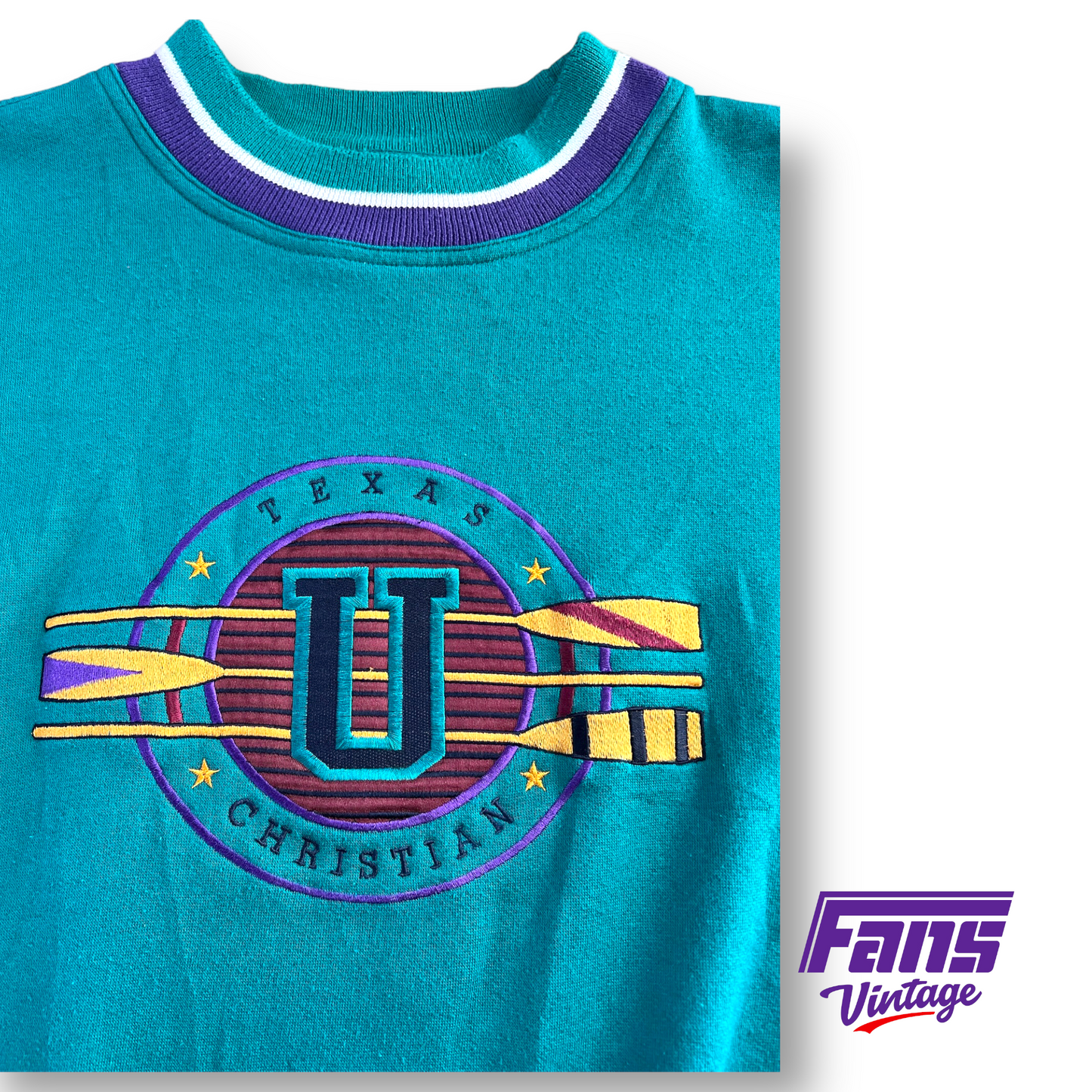 GORG! Purple & Teal 90s Vintage TCU Crewneck with EPIC Embroidery!