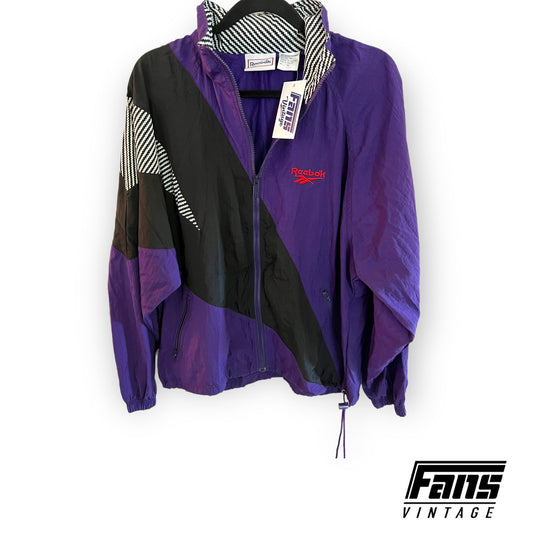 Rad 90s Vintage Reebok Windbreaker - Purple and Black Zig Zag Colorway