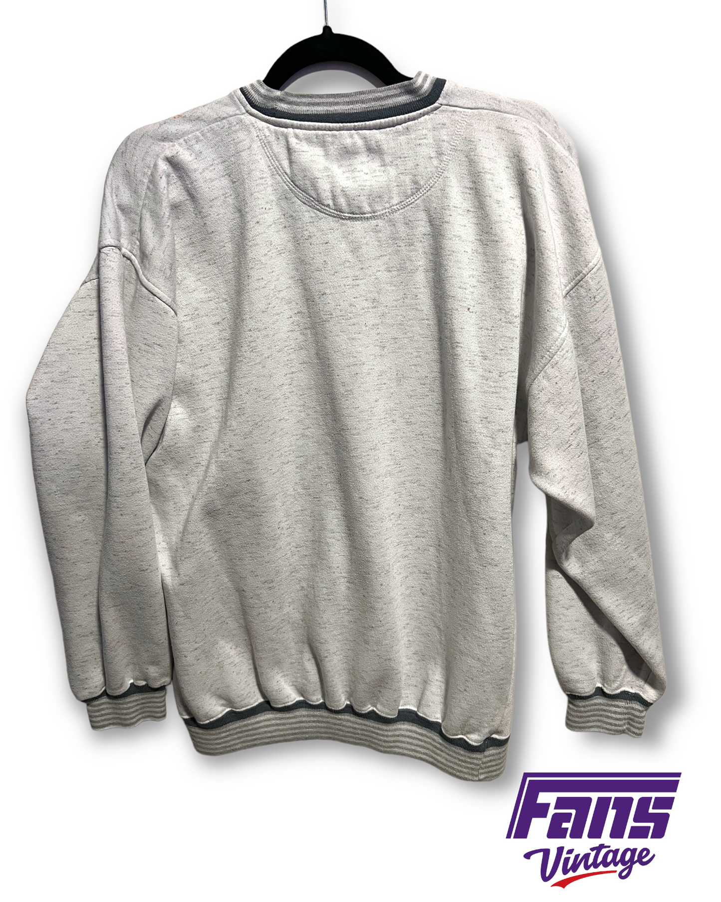 90s Vintage TCU Crewneck - gray with striped collar & cuffs