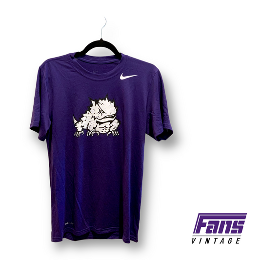 TCU Team Issued Purple Nike Drifit Warm Up Shirt with Horned Frog graphic