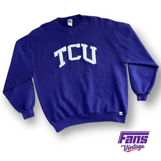 90s Vintage TCU Crewneck - Purple with White Satin stitched Lettering!