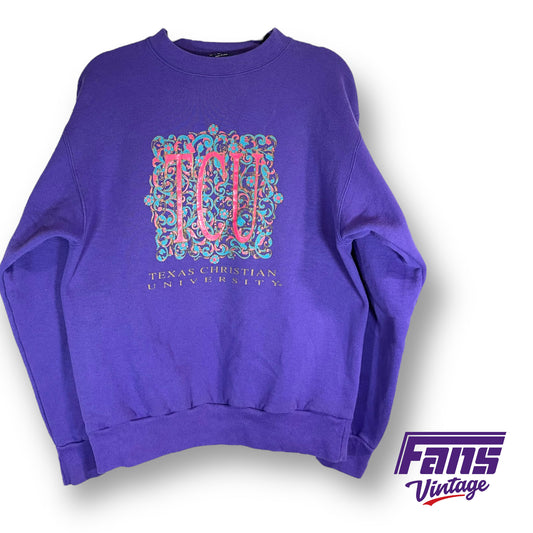 90s vintage TCU crewneck sweater- Cool Floral Print