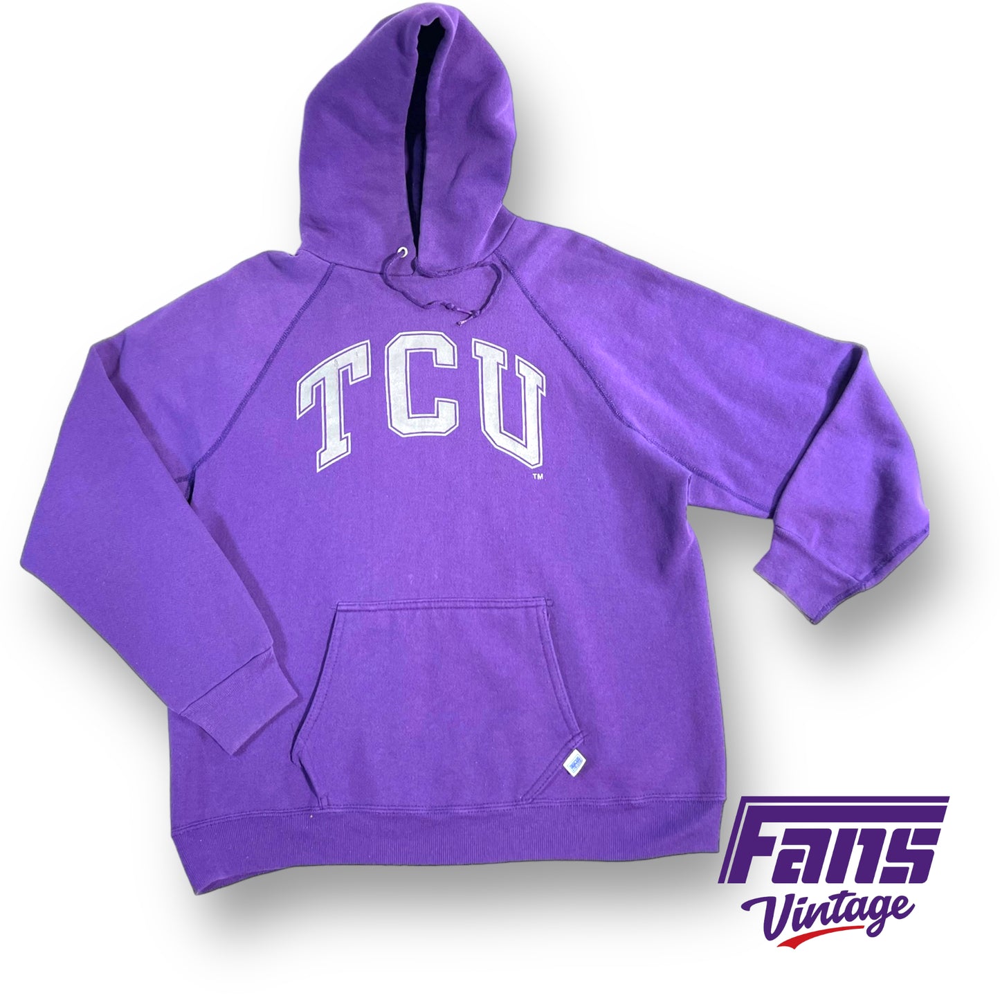 80s vintage TCU hoodie sweater with raglan sleeves!