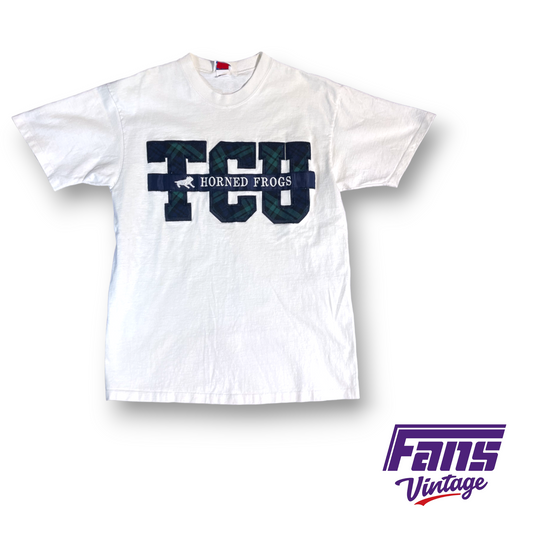 90s vintage TCU t-shirt w/alt color plaid lettering