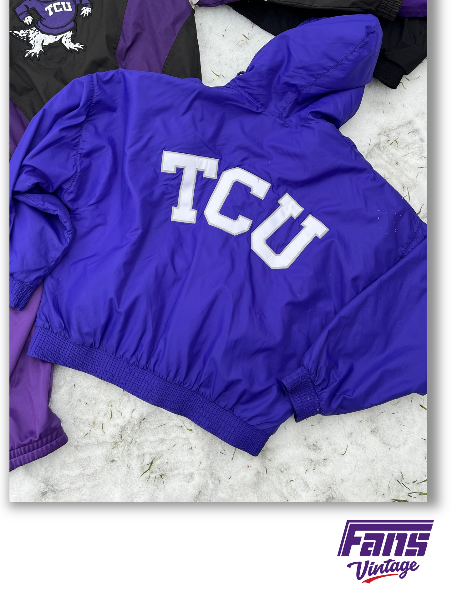 90s Vintage TCU Jacket with Sweater Frog Logo and Satin Stitched Lettering