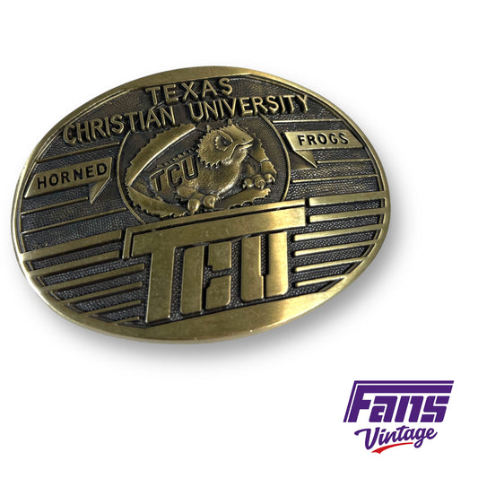 *GRAIL* - RARE Flying T Vintage TCU Belt Buckle! First Edition, Numbered!